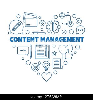 Illustrazione del concetto Blue del vettore di gestione dei contenuti con cuore sottile Illustrazione Vettoriale