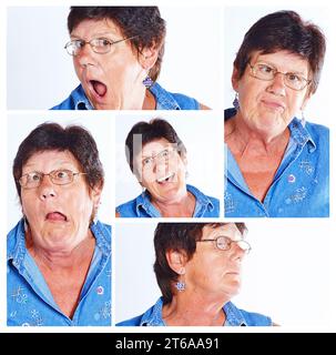 Ive ha un volto per ogni spazio. Ripresa composita di una donna che fa varie espressioni facciali. Foto Stock