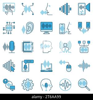 Raccolta di icone vettoriali creative per il riconoscimento vocale. Comandi vocali e simboli audio o elementi di design Illustrazione Vettoriale