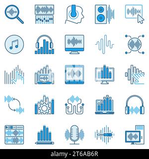 Collezione di icone blu di Sound Design - editing vettoriale del suono segni di concept creativi o elementi del logo Illustrazione Vettoriale