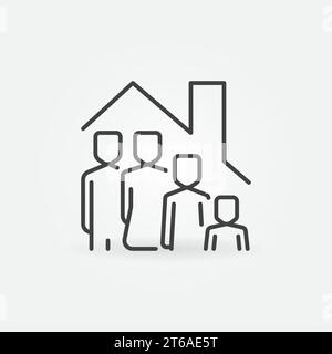 Icona Family in House - insegna Vector Stay at Home Concept in stile sottile Illustrazione Vettoriale