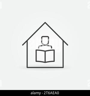 Icona lineare lettura a casa. Simbolo del concetto vettoriale di Homeschooling Illustrazione Vettoriale