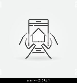 Smartphone con icona o simbolo "House in Hands" con linea sottile Illustrazione Vettoriale