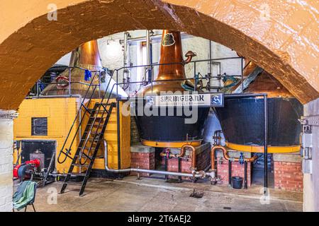 The Still House at Springbank Distillery produce whisky single malt a Campbeltown sulla Kintyre Peninsula, Argyll & Bute, Scozia Regno Unito Foto Stock