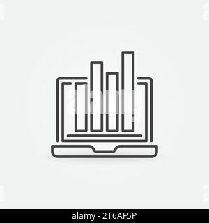 Notebook con grafico a barre, icona del concetto di analisi vettoriale o elemento di design Illustrazione Vettoriale