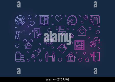 Concetto di quarantena vettoriale illustrazione orizzontale a linee colorate o banner su sfondo scuro Illustrazione Vettoriale