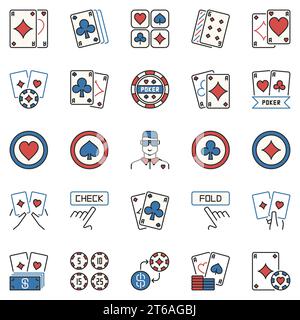 Collezione di icone colorate Poker. Carte da gioco vettoriali insegne concettuali creative o elementi di design Illustrazione Vettoriale