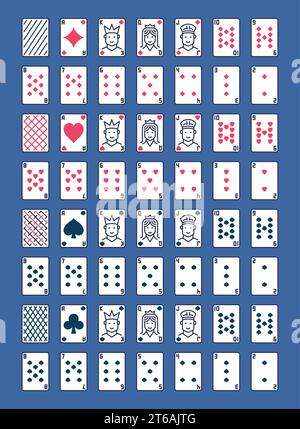 Set di icone colorate Vector Playing Cards. Coperta completa. Simboli del concetto di poker e di altri giochi di carte Illustrazione Vettoriale