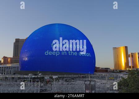 La sfera al Venetian Resort è stata mostrata durante la costruzione in preparazione del prossimo Gran Premio di Formula 1. Foto Stock