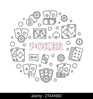 Illustrazione del concetto vettoriale del gioco di carte Poker in stile sottile Illustrazione Vettoriale