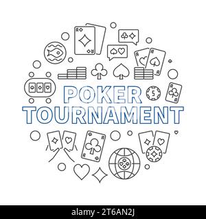 Il concetto vettoriale del torneo di poker delinea una semplice illustrazione circolare Illustrazione Vettoriale