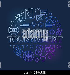 Vector Poker Tournament Concept linea sottile rotondo illustrazione colorata su sfondo scuro Illustrazione Vettoriale