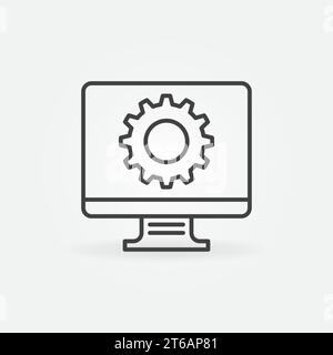 Icona della riga Impostazioni computer. Firma del concetto del vettore di servizio PC in stile contorno Illustrazione Vettoriale