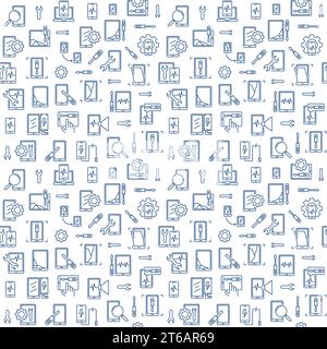 Il vettore del servizio di riparazione per smartphone presenta un motivo minimale e lineare Illustrazione Vettoriale