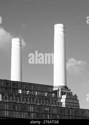 B&W, riqualificazione di Battersea Power Station, Nine Elms, South London, England, UK, GB. Foto Stock