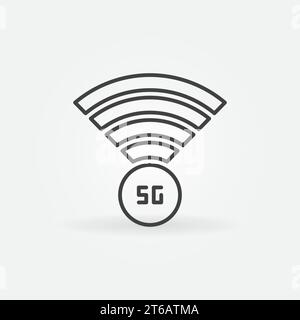 Concetto di antenna 5G: Icona vettoriale o simbolo in linea sottile Illustrazione Vettoriale