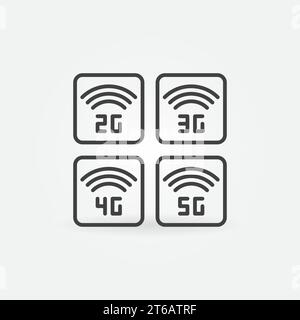 Tecnologia di rete mobile icona vettoriale 2G, 3G, 4G, 5G in stile thin line Illustrazione Vettoriale