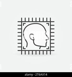 Processore o chip con elemento di design o icona di concetto di linea sottile del vettore Human Head Illustrazione Vettoriale