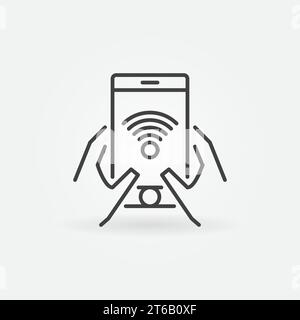 Consente di utilizzare l'icona vettoriale del profilo dello smartphone. Segnale lineare di rete Wi-Fi nel concetto di telefono Illustrazione Vettoriale