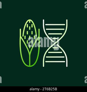 DNA con icona lineare colorata con vettore di mais o elemento di design su sfondo scuro Illustrazione Vettoriale