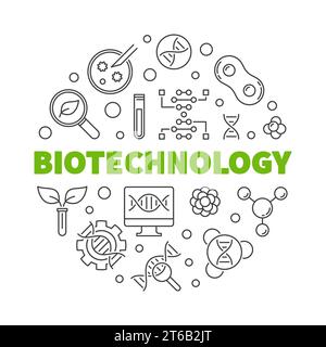 Illustrazione rotonda del concetto vettoriale Biotechnolgy in stile linea sottile Illustrazione Vettoriale