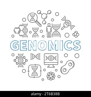 Illustrazione del concetto di biologia rotonda vettoriale genomica in stile linea sottile Illustrazione Vettoriale