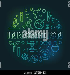 Innovation Vector Genetics and Science illustrazione rotonda lineare colorata su sfondo scuro Illustrazione Vettoriale
