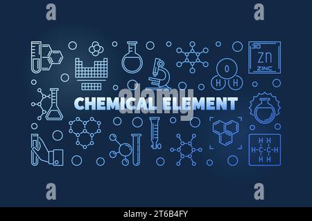 Illustrazione lineare o banner blu vettore elemento chimico su sfondo scuro Illustrazione Vettoriale