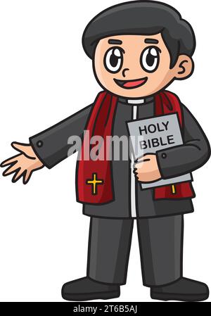 Christian Priest Cartoon colorato Clipart Illustrazione Vettoriale