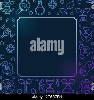 Riquadro lineare colorato quadrato vettoriale privo di OGM o illustrazione su sfondo scuro Illustrazione Vettoriale