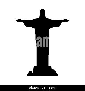 Icona di Cristo Redentore. Silhouette nera della statua del Cristo Redentore, un famoso punto di riferimento di Rio de Janeiro, Brasile. Illustrazione vettoriale Illustrazione Vettoriale