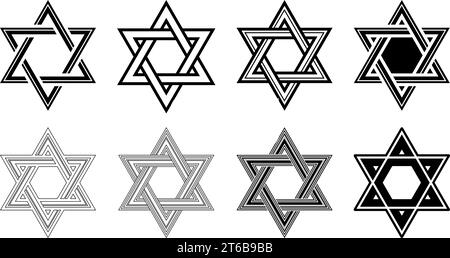 Set di icone Star of David. Simbolo dell'ebraismo. Illustrazione vettoriale Illustrazione Vettoriale