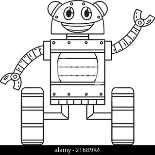 Robot con ruote isolate colorazione pagina per bambini Illustrazione Vettoriale