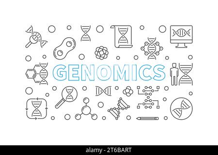 Illustrazione orizzontale del concetto del vettore genomico in stile linea sottile Illustrazione Vettoriale