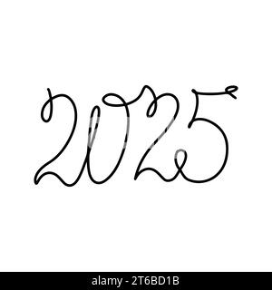 2025 anni in stile a linea singola. Un disegno a linea continua. Illustrazione vettoriale isolata su sfondo bianco. Illustrazione Vettoriale