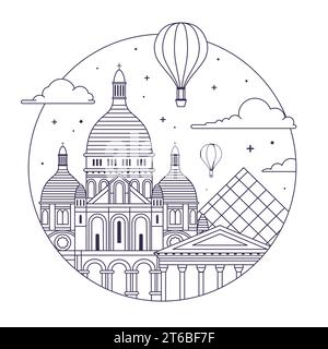 Icona dei viaggi a Parigi con la Basilica del Sacro cuore Illustrazione Vettoriale