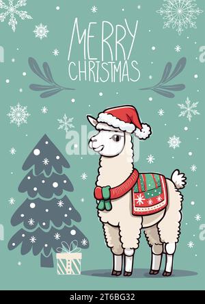 Buon biglietto d'auguri di Natale con la graziosa lama. Illustrazione Vettoriale