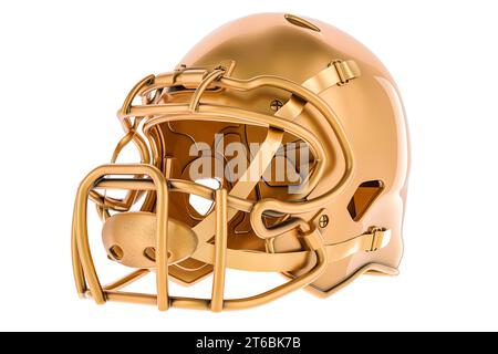 Casco da football americano dorato, rendering 3D isolato su sfondo bianco Foto Stock