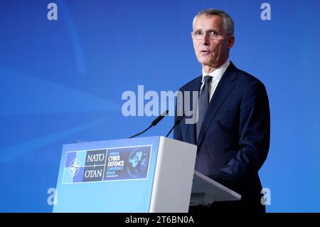 Jens Stoltenberg bei der NATO Cyber Defence Konferenz im Auswärtigen AMT. Berlino, 09.11.2023 Foto Stock