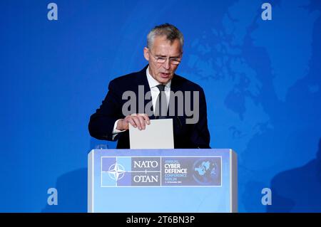 Jens Stoltenberg bei der NATO Cyber Defence Konferenz im Auswärtigen AMT. Berlino, 09.11.2023 Foto Stock