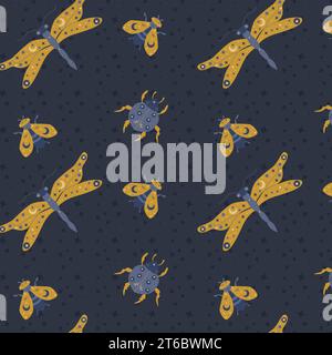 sfondo senza interruzioni con insetti magici celesti Illustrazione Vettoriale