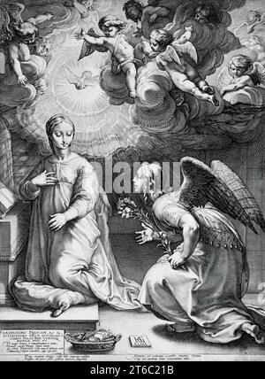 L'Annunciazione, 1594. Dalla vita della Vergine, PL. 1. Foto Stock