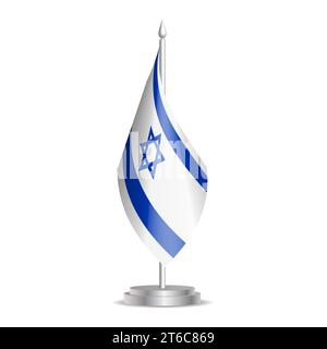 Bandiera israeliana - mini bandiera 3D appesa all'asta per bandiera da tavolo. Utilizzabile per riunioni o conferenze. Illustrazione vettoriale con ombreggiatura. Illustrazione Vettoriale