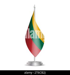 Bandiera Lituania - mini bandiera 3D appesa all'asta da tavolo. Utilizzabile per riunioni o conferenze. Illustrazione vettoriale con ombreggiatura. Illustrazione Vettoriale