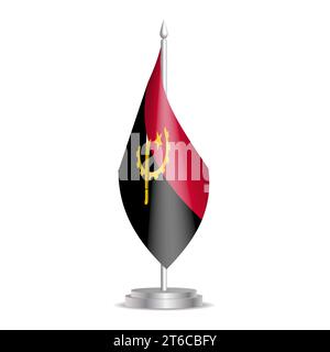 Angola flag - mini flag 3D appeso all'asta da tavolo. Utilizzabile per riunioni o conferenze. Illustrazione vettoriale con ombreggiatura. Illustrazione Vettoriale
