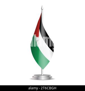 Bandiera Palestina - mini bandiera 3D appesa all'asta per bandiera da tavolo. Utilizzabile per riunioni o conferenze. Illustrazione vettoriale con ombreggiatura. Illustrazione Vettoriale