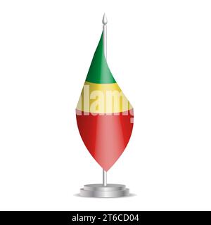 Bandiera della Repubblica del Congo - mini bandiera 3D appesa all'asta da tavolo. Utilizzabile per riunioni o conferenze. Illustrazione vettoriale con ombreggiatura. Illustrazione Vettoriale