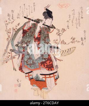 Ushiwaka suona un flauto, c1830. Foto Stock