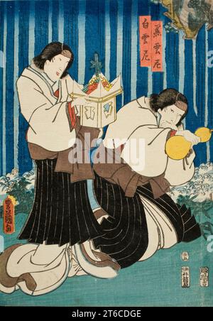 Actors Reversing Gender Roles in the Story of Narukami (immagine 2 di 3), 1854. Bando Takesabur&#xf4; i nel ruolo di Tomanosuke, Asao Okuyama III nel ruolo di Kokuun-ni, Foto Stock