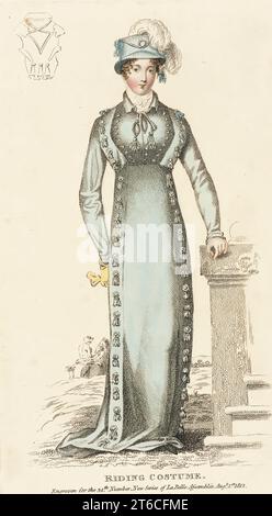 Fashion Plate (Costume da equitazione), 1812. Da la Belle Assemblée (piastra etichettata con un mese di anticipo). Foto Stock